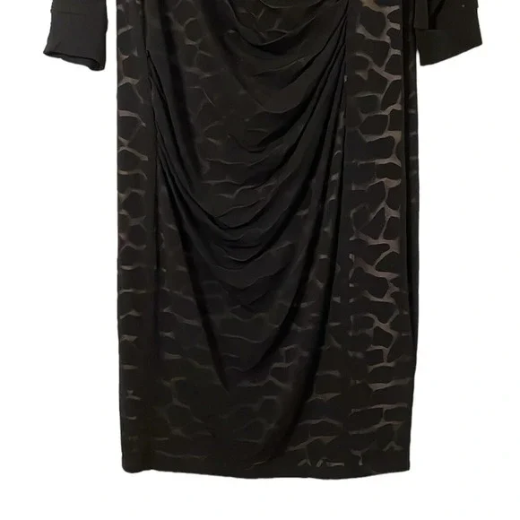 ABS Allen Schwartz Women's Black Midi Side‎ Rushed Animal Print Dress Size 0X - Picture 2 of 9